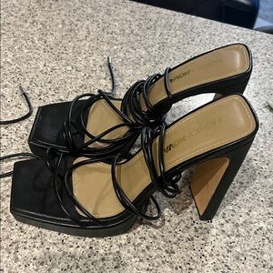 Fashion Nova Black Strappy Block Heels